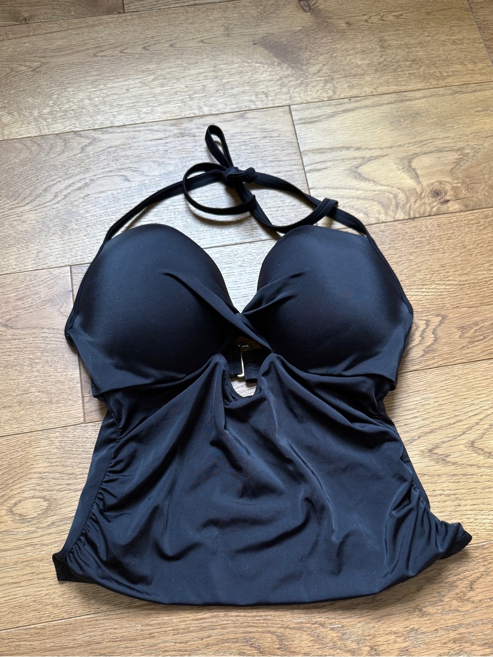 Black Halter Tankini Top with center cutout shade & shore - 34DDD